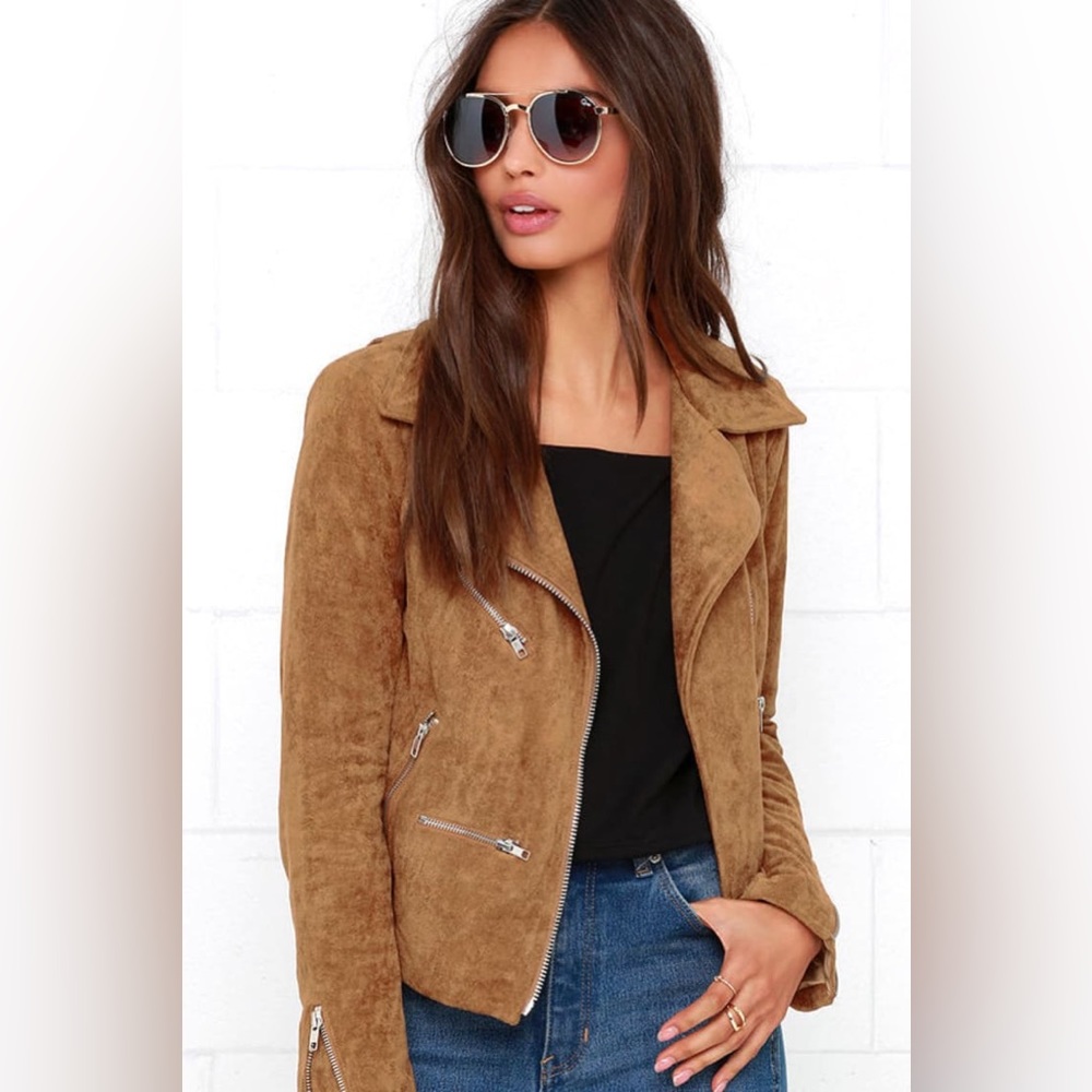 Lulu's Suede With Love Tan Suede Moto Jacket NWOT L